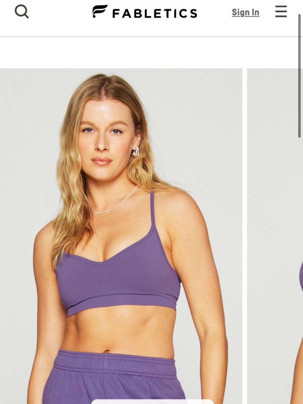 Purple Fabletics sports bra